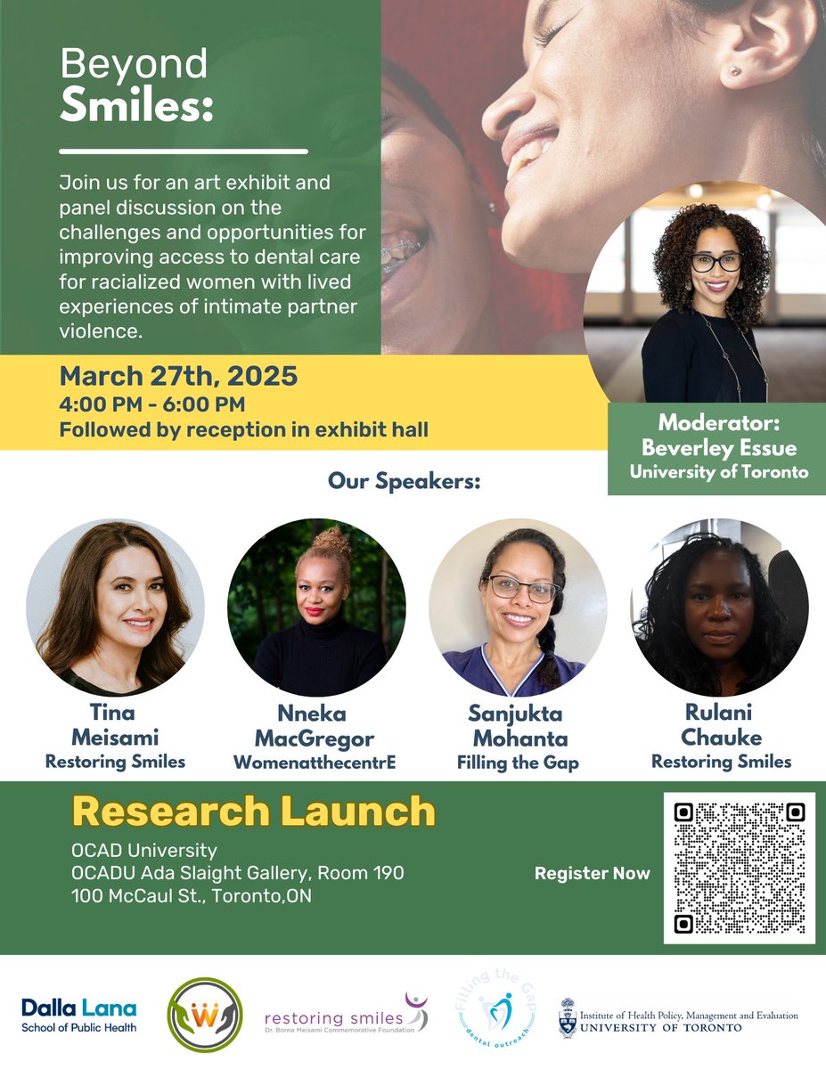 “Beyond Smiles” will explore the challenges racialized women face in accessing care due to intimate partner violence (IPV). The panel, moderated by IHPME’s Dr. Beverley Essue, will feature and insights on how we can improve access to care.

Learn more: tinyurl.com/59nx7964