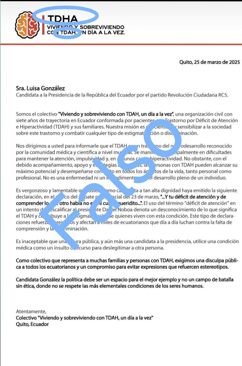WeVerdugo's tweet photo. @DarioR9623 @LuisaGonzalezEc Falso colectivo, el logo dice TDHA y después está TDAH. La mentira tiene pies cortos. https://t.co/r9ryMSWwWL