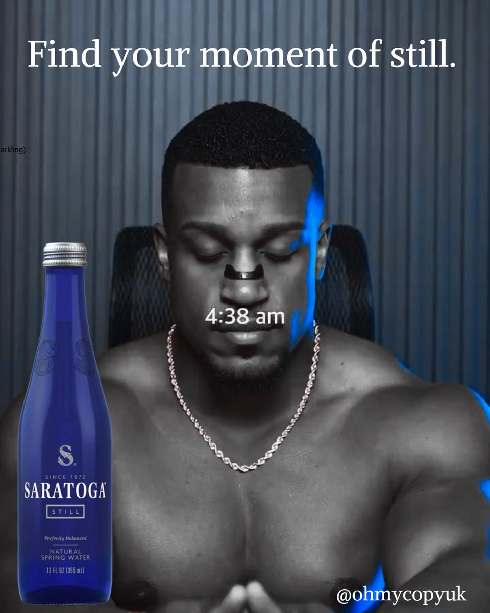 ohmycopyuk's tweet photo. One Minute Brief of the Day. 

Create posters to advertise ANYTHING using #TheMorningRoutine
@OneMinuteBriefs #OMBTNS Looks serious, is ironic. I think I prefer sparkling anyway ✨ https://t.co/8YtRQlHQGw