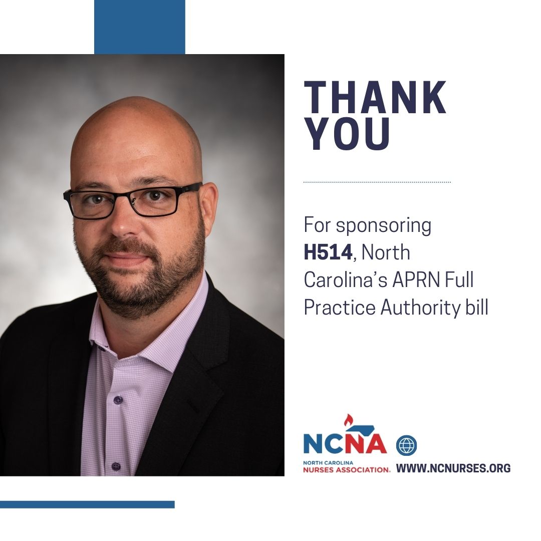 Thanks to <a href="/Oxford_Cohn/">Representative, Bryan Cohn</a> for co-sponsoring H514! Full practice authority for #APRNs will save North Carolina more than $650-million per year while increasing access to quality healthcare.

NCNA strongly endorses this bill. ncleg.gov/BillLookUp/202…

#NursingForward® #NCGA