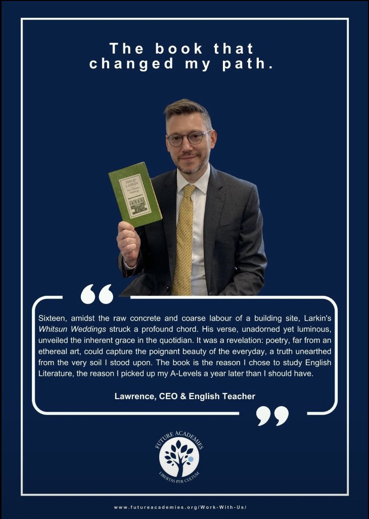 Future Academies (@futureacademies) on Twitter photo Reading is at the heart of everything we do at Future Academies. Our CEO, <a href="/LawrenceEFoley/">Lawrence Foley</a>, leads by example—because great teachers inspire a love of reading that lasts a lifetime.
We’re looking for dedicated English teachers to join us. Apply here: futureacademies.face-ed.co.uk/Vacancies/Deta… Reading is at the heart of everything we do at Future Academies. Our CEO, <a href="/LawrenceEFoley/">Lawrence Foley</a>, leads by example—because great teachers inspire a love of reading that lasts a lifetime.
We’re looking for dedicated English teachers to join us. Apply here: futureacademies.face-ed.co.uk/Vacancies/Deta…