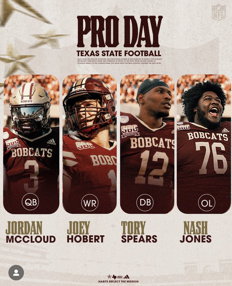 RJ Marquez (@ksatrj) on Twitter photo 🏈💯Good luck to the 16 TXST players taking part in Pro Day.
The list includes former <a href="/JudsonFootball/">Judson Football</a> star <a href="/ChrisMills_17/">Chris Mills II</a> and former <a href="/SAReaganFball/">Reagan Football</a> star <a href="/KonnerFox/">Konner Fox</a> along with <a href="/nashjones51/">Nash Jones</a> and <a href="/kalebculp20/">Kaleb Culp</a> who started their careers at UIW. <a href="/GoldenTXST/">Maroon & Golden</a> <a href="/Golden_NIL_/">M&G Collective</a> 🏈💯Good luck to the 16 TXST players taking part in Pro Day.
The list includes former <a href="/JudsonFootball/">Judson Football</a> star <a href="/ChrisMills_17/">Chris Mills II</a> and former <a href="/SAReaganFball/">Reagan Football</a> star <a href="/KonnerFox/">Konner Fox</a> along with <a href="/nashjones51/">Nash Jones</a> and <a href="/kalebculp20/">Kaleb Culp</a> who started their careers at UIW. <a href="/GoldenTXST/">Maroon & Golden</a> <a href="/Golden_NIL_/">M&G Collective</a>