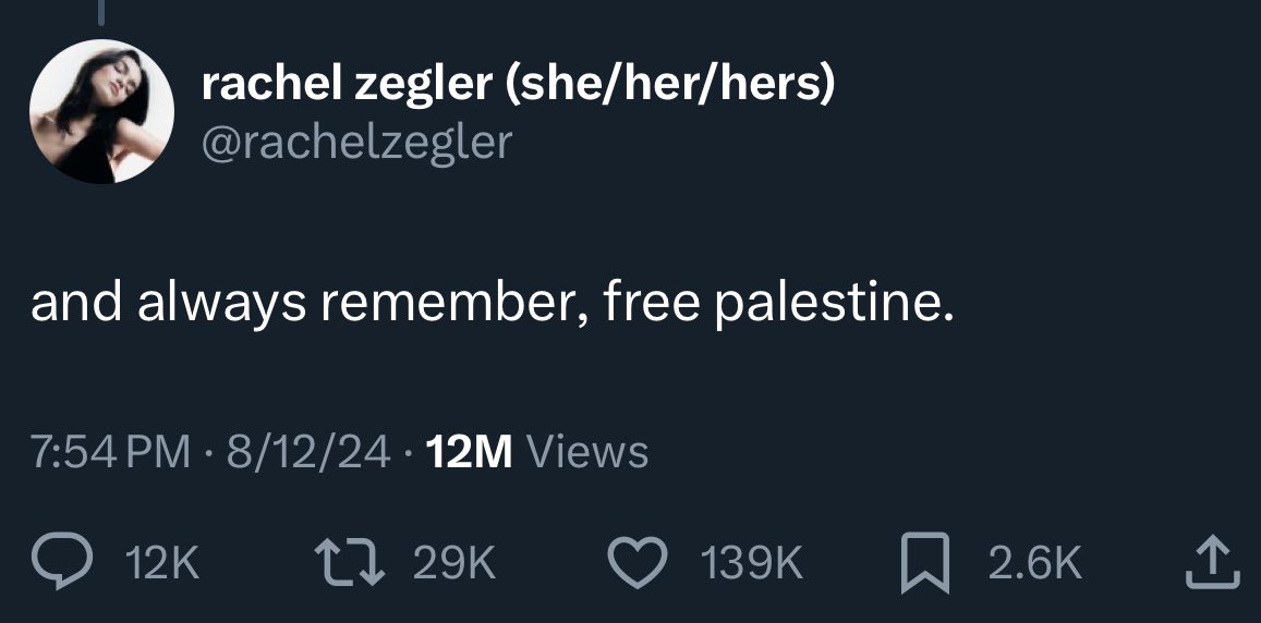 “she hijacked the conversation for her own immature desires”

meanwhile, the “immature desires” are for the liberation of Palestine and an end to a literal genocide

…

anyway—