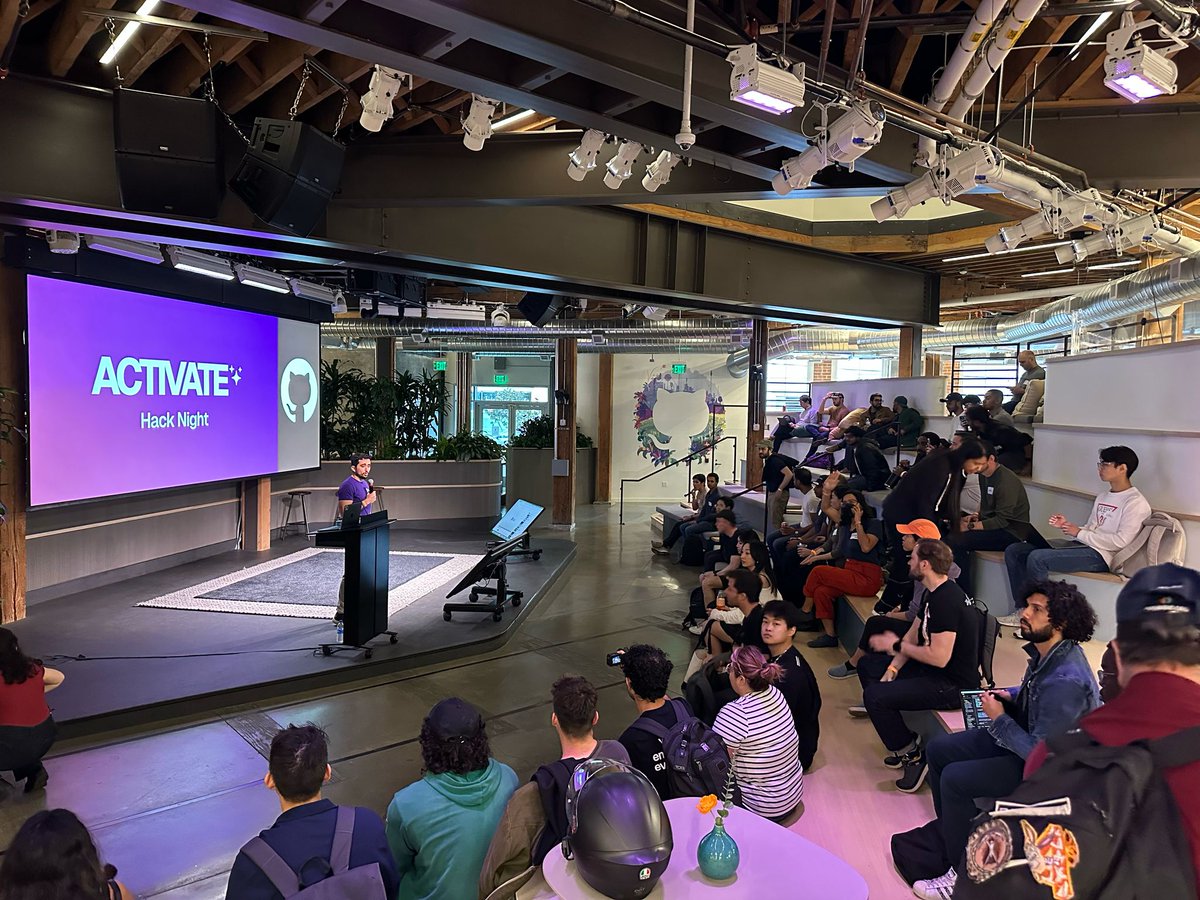 benfutor (@benfutor) on Twitter photo Last night, Activate Hack Night ventured into uncharted territory (SF) and it didn't disappoint. 100+ devs packed the room, with some seriously impressive projects.
Thank you to <a href="/github/">GitHub</a> for the space and to <a href="/awscloud/">Amazon Web Services</a> <a href="/weaviate_io/">Weaviate β’ vector database</a> <a href="/AgentOpsAI/">AgentOps ποΈ</a> <a href="/jamdotdev/">Jam.dev</a> for answering my DM's! Last night, Activate Hack Night ventured into uncharted territory (SF) and it didn't disappoint. 100+ devs packed the room, with some seriously impressive projects.
Thank you to <a href="/github/">GitHub</a> for the space and to <a href="/awscloud/">Amazon Web Services</a> <a href="/weaviate_io/">Weaviate β’ vector database</a> <a href="/AgentOpsAI/">AgentOps ποΈ</a> <a href="/jamdotdev/">Jam.dev</a> for answering my DM's!