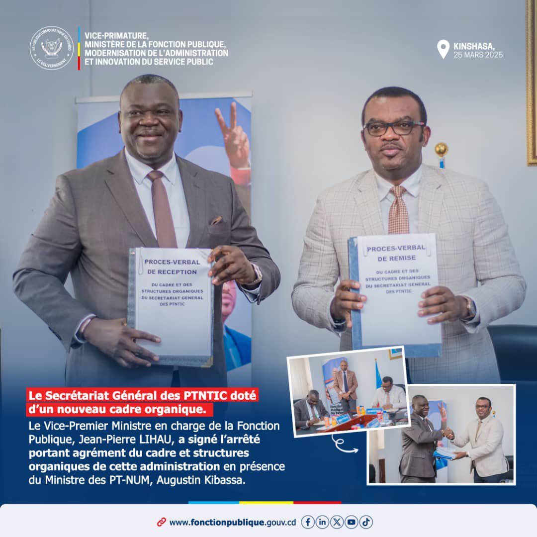 #FonctionPublique🇨🇩 | Cet outil moderne optimise la gestion et la communication en précisant les rôles des acteurs. Il facilite la régulation du secteur, le développement des infrastructures postales et télécoms, ainsi que la mobilisation des ressources pour le financement du