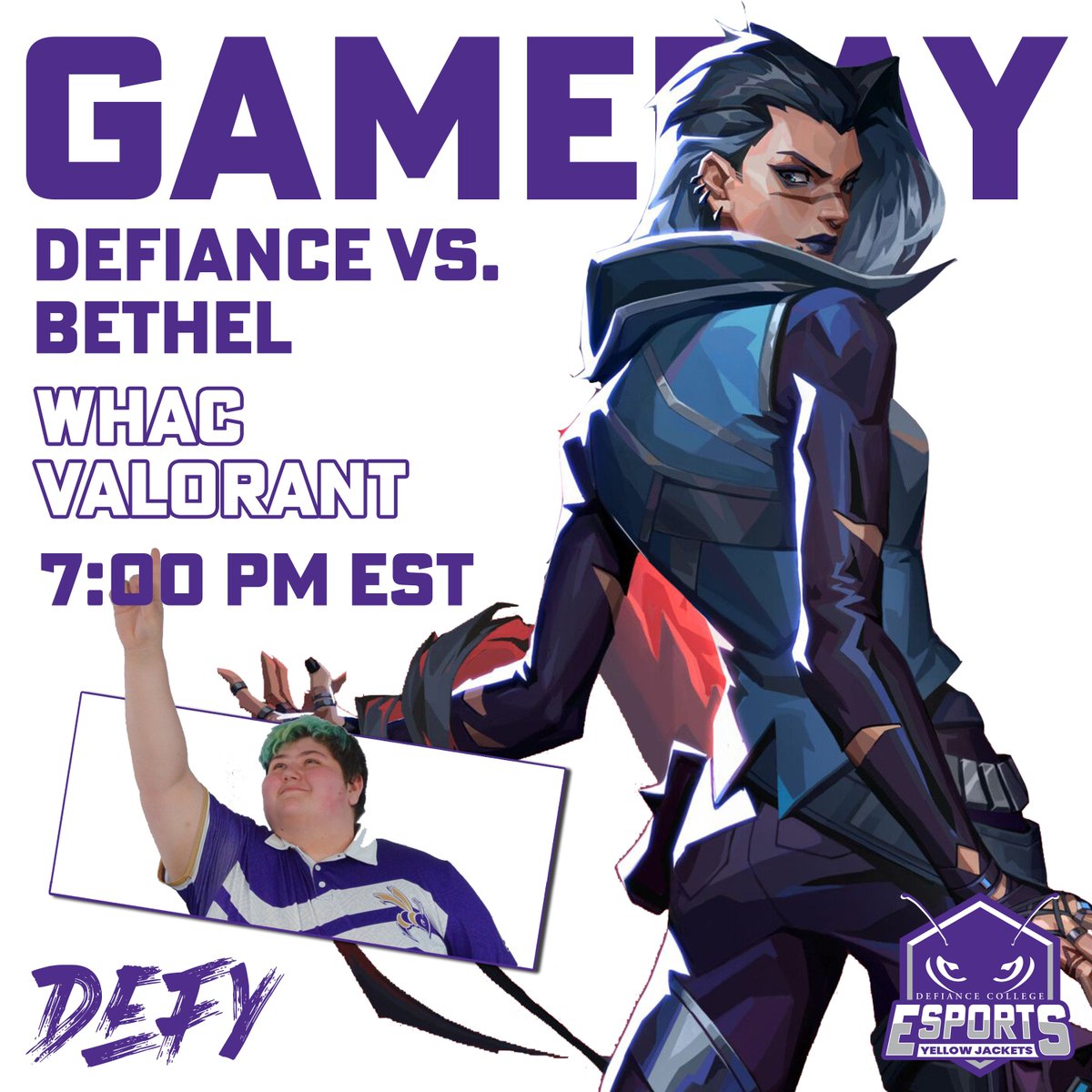 Last match of the regular season in the WHAC for DC Valorant!

🆚: @bupilotsesports 
🎮: Valorant
🕚: 7:00 PM
📍: The DEL

𝓦𝓮 𝓶𝓸𝓿𝓮 #Defy