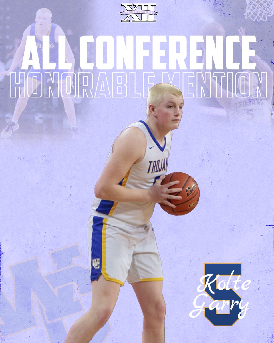 Congrats to Junior Kolte Garry on being an Honorable Mention Dak 12 All-Conference Team! Averaging 5.75 Points Per Game, 5.13 Rebounds, &amp; 1.5 Assists Per Game! His impact was felt all season—can't wait to see what’s next!! 💪🏼 

#thetrojanway #trojanbasketball #TrojanNation