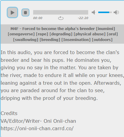 Oni_Onii_Chan's tweet photo. M4F - Forced to become the alpha's breeder [inumimi] [omegaverse] [r*pe] [degrading] [physical abuse] [oral] [swallowing] [breeding] [Insemination] [outdoors]

https://t.co/rnGabTgS3l

#M4A #ASMR #audioroleplay #audiorp #eroaudio #nsfwaudio #gonewildaudio #soundgasm #nsfw https://t.co/1QSf62nRlS