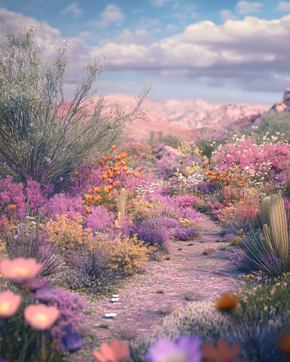 HighSpiritFlute's tweet photo. Desert in bloom! 🌸🎶 The sweet melodies of songbirds, rustling leaves, and flowing streams remind us that this season is all about new beginnings. Just like nature, it’s the perfect time to start something fresh—maybe learning a new instrument!  Art by @midjourney #SpringSongs https://t.co/0iKESBH8ZU