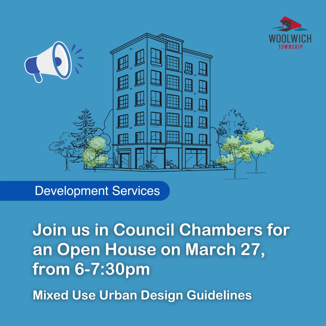The Draft Mixed Use Urban Design Guidelines are now available for review!

Join the Open House to share your input:
📅 Date: March 27, 2025
📍 Location: 24 Church St W, Elmira - In Council Chambers
🕒 Time: 6:00 - 7:30 pm

Provide feedback by April 18. 

engagewr.ca/woolwich-muudg