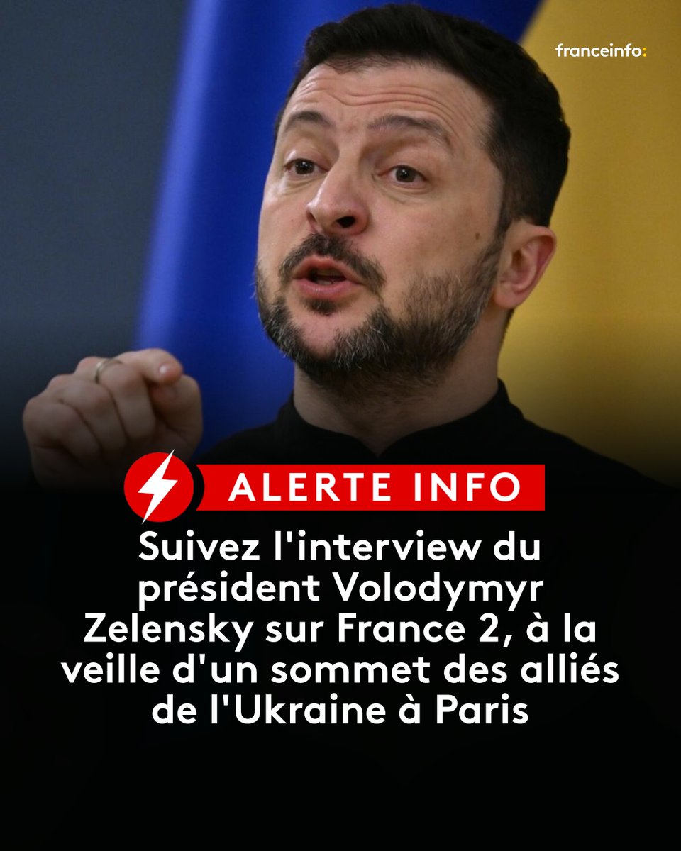 ⚡ ALERTE INFO. Suivez l'interview du président Volodymyr Zelensky sur France 2, à la veille d'un sommet des alliés de l'Ukraine à Paris
➡️ l.francetvinfo.fr/fmN