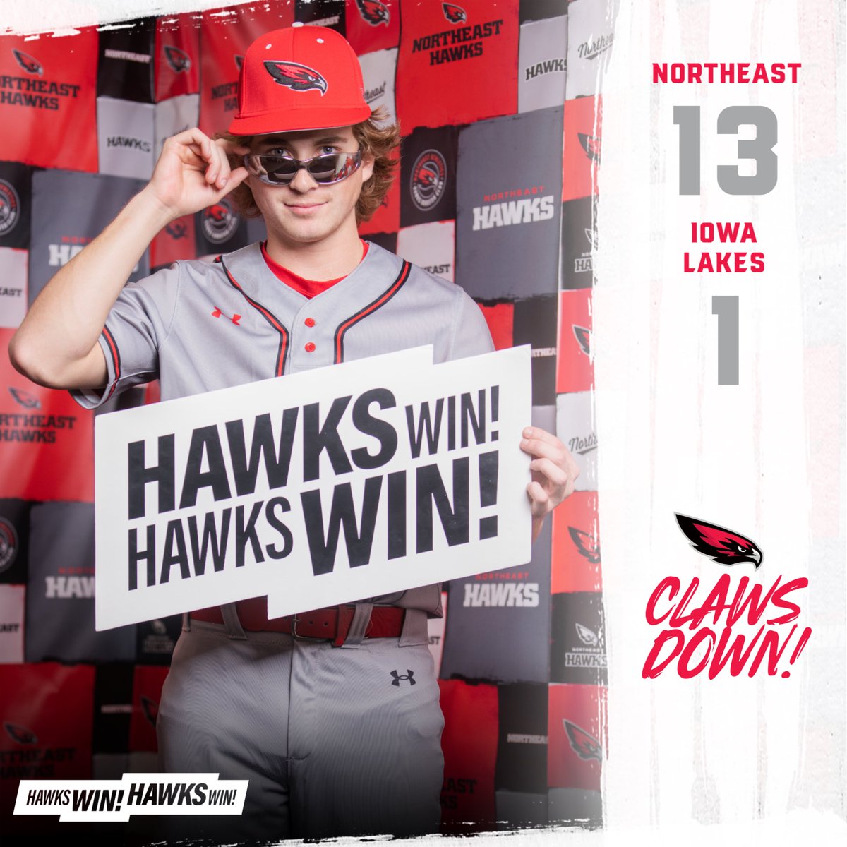 Northeast Baseball (@northeastccbsb) on Twitter photo πππ¬π π¨ πππ£! πππ¬π π¨ πππ£!
Northeast captures a 13-1 victory against Iowa Lakes after scoring 8 runs in the first inning!
Kale Jensen: 2-4, HR, 2B, 2 R, 3 RBI
Carter Noakes: 1-2, 2B, 2 R, 3 RBI, 3 BB
Cooper Tessendorf (W): 6 IP, 4 H, 1 ER, 4 K
#ClawsDown | π΄β«οΈβͺοΈβΎοΈ πππ¬π π¨ πππ£! πππ¬π π¨ πππ£!
Northeast captures a 13-1 victory against Iowa Lakes after scoring 8 runs in the first inning!
Kale Jensen: 2-4, HR, 2B, 2 R, 3 RBI
Carter Noakes: 1-2, 2B, 2 R, 3 RBI, 3 BB
Cooper Tessendorf (W): 6 IP, 4 H, 1 ER, 4 K
#ClawsDown | π΄β«οΈβͺοΈβΎοΈ