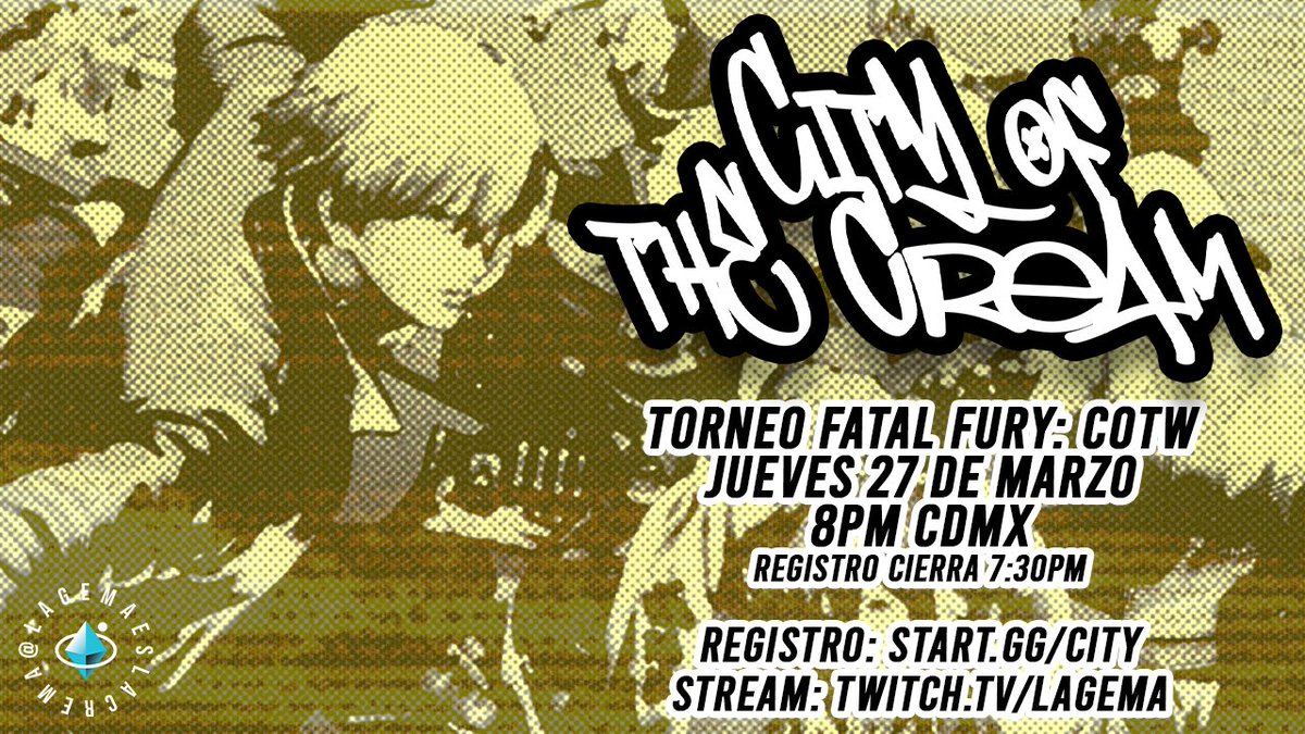 ¡MAÑANA!

CITY OF THE CREAM #0
Torneo de FATAL FURY: City of the Wolves Open Beta🐺

📆Jueves, Marzo 27
⌚8pm CDMX UTC-6 (registro acaba 7:30)
💰Pot + Matcherino
🆓Entrada GRATIS

📤Registro @ start.gg/city
