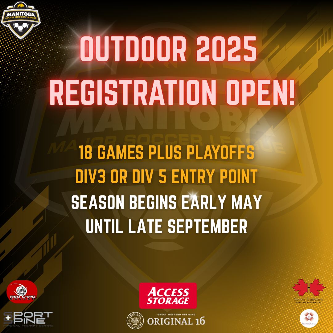MB_MajorSoccer's tweet photo. Registration for the MMSL 2025 Outdoor Season is open!

Head to the Outdoor 2025 page for the links! 
https://t.co/98rt1bi4zr https://t.co/sOs3ajOwQB