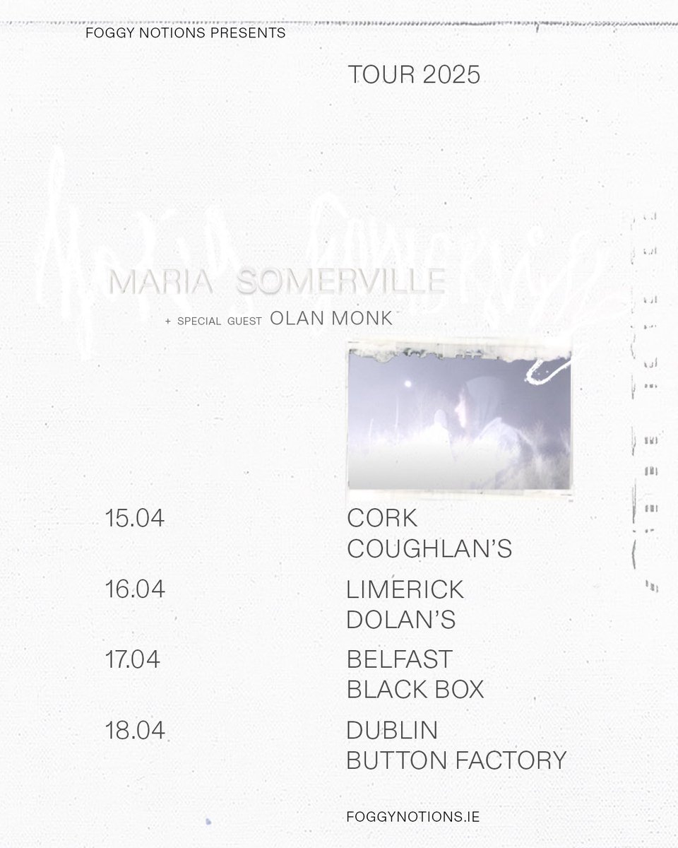 Foggy Notions (@foggynotions) on Twitter photo Maria Somerville will be supported by <a href="/olanmonk/">OLAN MONK</a> on her forthcoming Irish tour. Cork sold out but tickets still available for Dublin <a href="/ButtonFactory22/">Button Factory</a> <a href="/mydolans/">Dolans Limerick</a> Limerick & <a href="/BlackBoxBelfast/">Black Box Belfast</a>
ticketmaster.ie/maria-somervil… Maria Somerville will be supported by <a href="/olanmonk/">OLAN MONK</a> on her forthcoming Irish tour. Cork sold out but tickets still available for Dublin <a href="/ButtonFactory22/">Button Factory</a> <a href="/mydolans/">Dolans Limerick</a> Limerick & <a href="/BlackBoxBelfast/">Black Box Belfast</a>
ticketmaster.ie/maria-somervil…