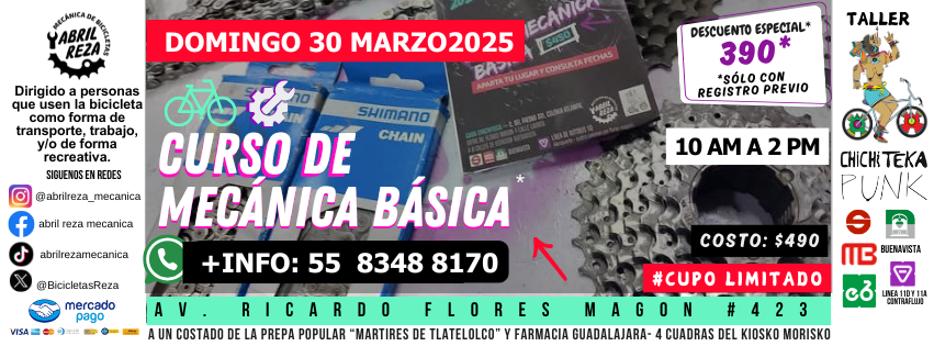 No te quedes en el camino! Este Domingo👉 CURSO MECÁNICA de Emergencia- 🚲🔧 9 años de experiencia🤝🚲🔧🧰🎓 +INFO: >>maps.app.goo.gl/YUuCEvVsGzzPcv… 
🤗ESCRIBENOS! Tenemos una solución para ti🚲🔧  

Me ayudas a difundir? <a href="/BicitlanRadio/">Bicitlán Radio</a> <a href="/Biciverde/">BiciVerde Mx 💚</a> <a href="/BicireporteraDF/">Bicireportera CDMX</a> 🙏