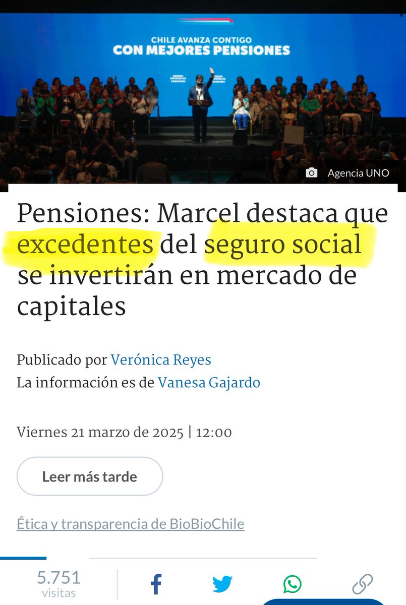 Indignante! Marcel reconoce q el FONDO ESTATAL tendrá EXCEDENTES!! O sea, obligan a los cotizantes a prestar 1,5% al Estado sabiendo q les sobrará plata! Lo justo es q toda cotización vaya a la cuenta individual del trabajador y el Estado asuma el préstamo! #ConMiPlataNO