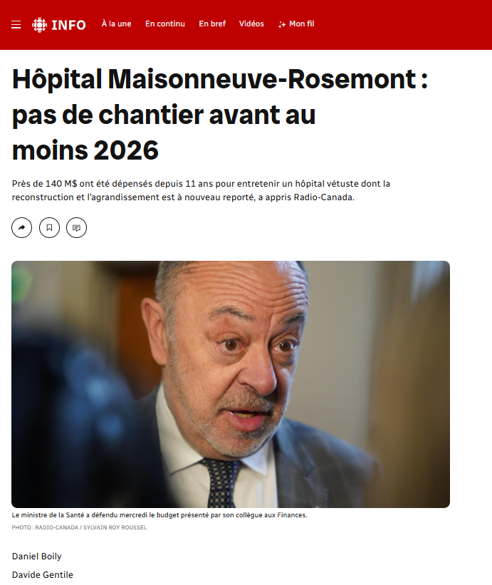 L'absence de progression du projet de rénovation et de modernisation de l’Hôpital Maisonneuve-Rosemont était déjà inquiétante, là c’est rendu qu’on recule carrément. 

Hier, on a découvert que le projet est demeuré à la phase de planification, même s’il est prêt à être lancé.