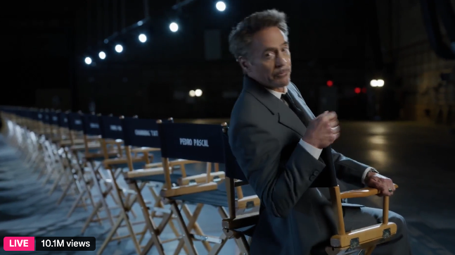 ErikDavis's tweet photo. 10 million people watching live! Downey Jr. finishes it off. #AvengersDoomsday https://t.co/SVcxchmyQb