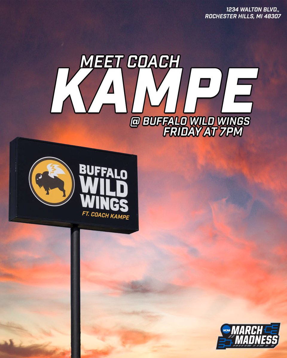 March is better with wings and hoops! 🏀 Catch Coach Kampe at Buffalo Wild Wings!