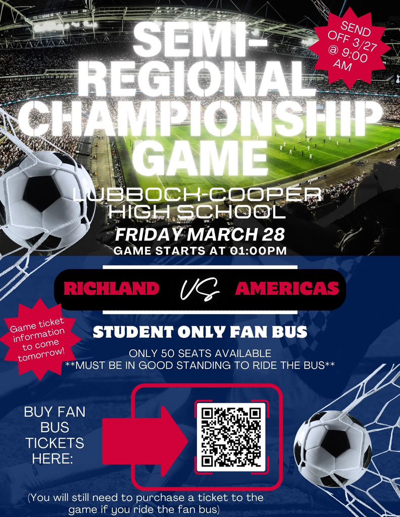 🚨🚨FAN BUS ALERT*🚨🚨
I know we all want to go to school on Friday, but maybe you’ll consider missing a day of school to cheer on your ROYALS!!
Spots will fill up fast!
*students only