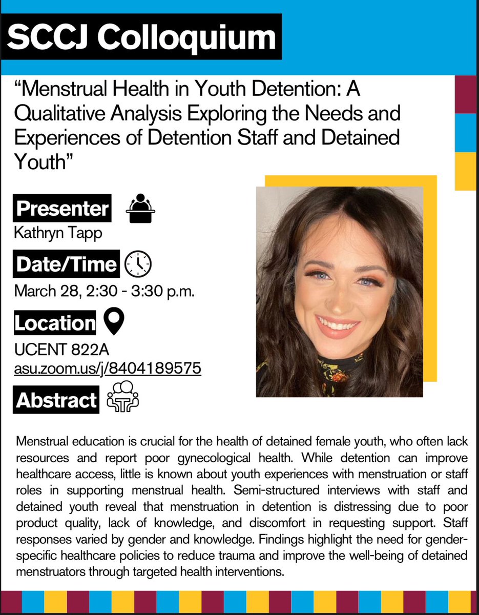 Graduate Student Committee CCJ at ASU (@gsc_ccjasu) on Twitter photo Join us Friday 3/28 @ 2:30 pm MST for an <a href="/ASUCrimJustice/">ASU Criminal Justice</a> colloquium! Doctoral student, <a href="/tapp_kathryn/">Kathryn Tapp</a> will be presenting the work she has been doing with Dr. Adam Fine and Sophia Marturano, B.S. - in person or online! Join us Friday 3/28 @ 2:30 pm MST for an <a href="/ASUCrimJustice/">ASU Criminal Justice</a> colloquium! Doctoral student, <a href="/tapp_kathryn/">Kathryn Tapp</a> will be presenting the work she has been doing with Dr. Adam Fine and Sophia Marturano, B.S. - in person or online!