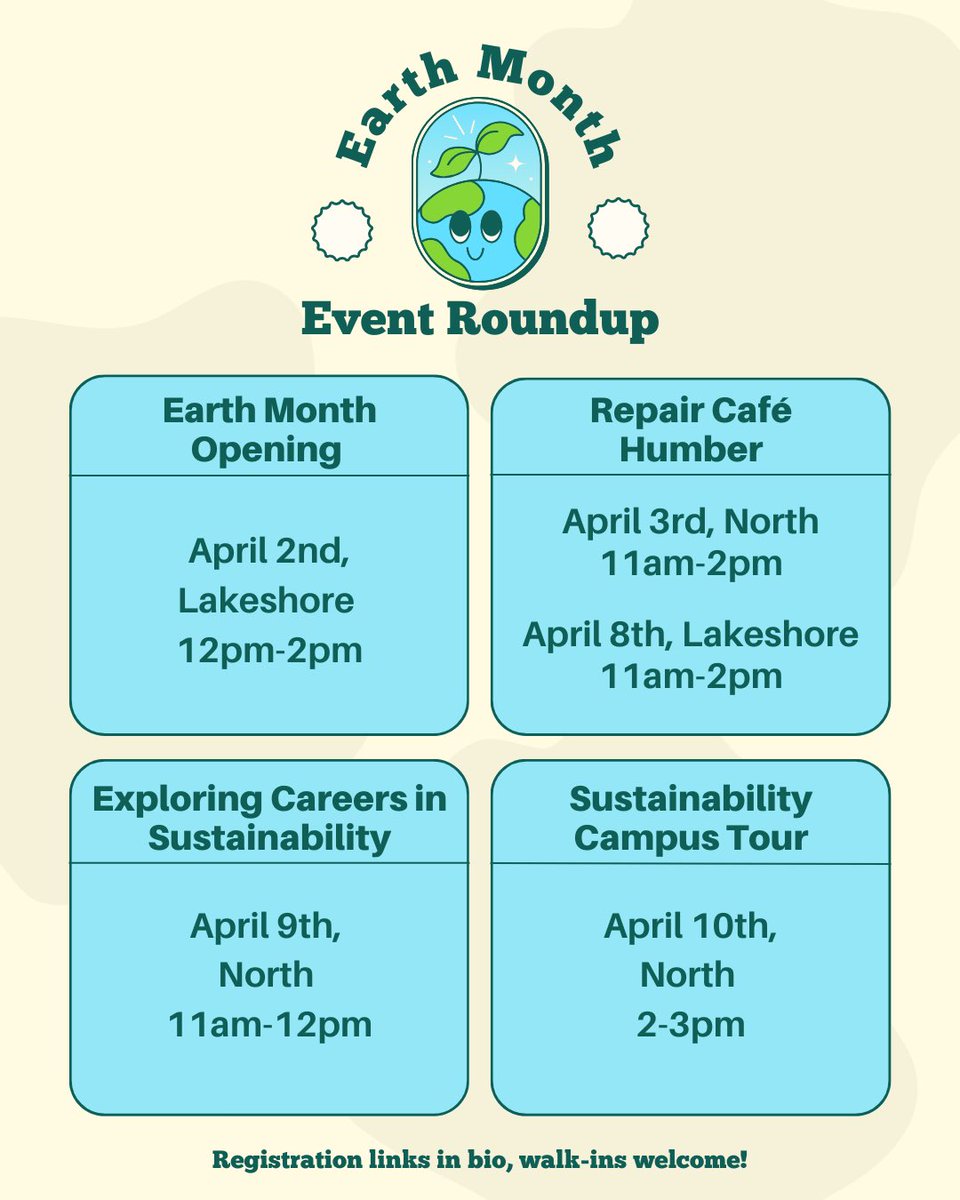 Join Humber’s Office of Sustainability in celebrating earth month with our following events! Register with the links below! linkin.bio/sustainhumber/…