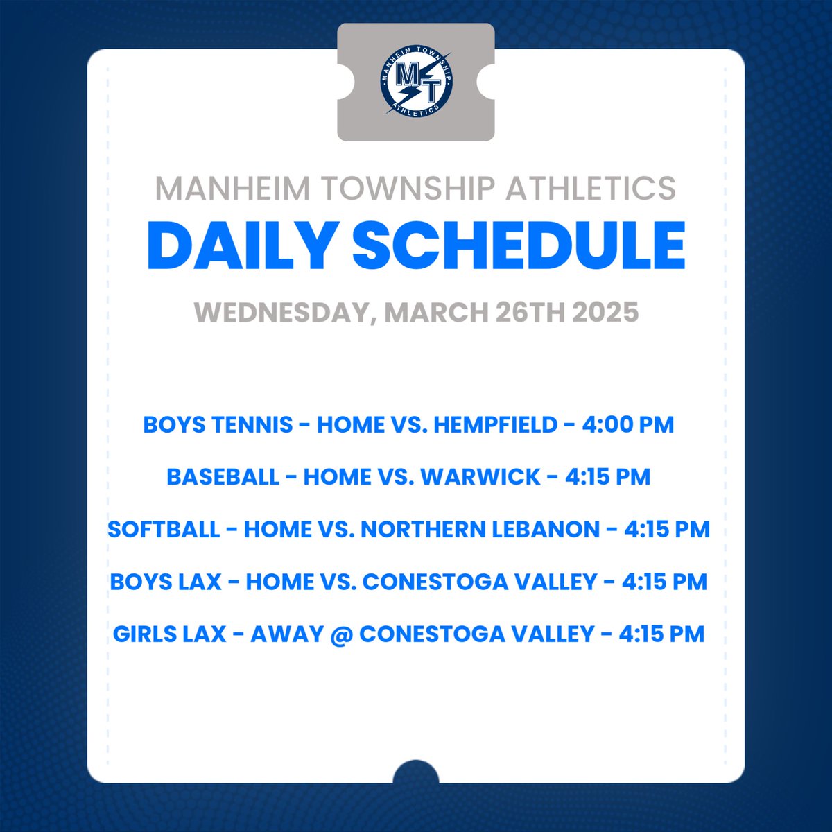 Four big home events here in Neffsville this afternoon, while Girls Lax heads to Conestoga Valley!

#GOSTREAKS