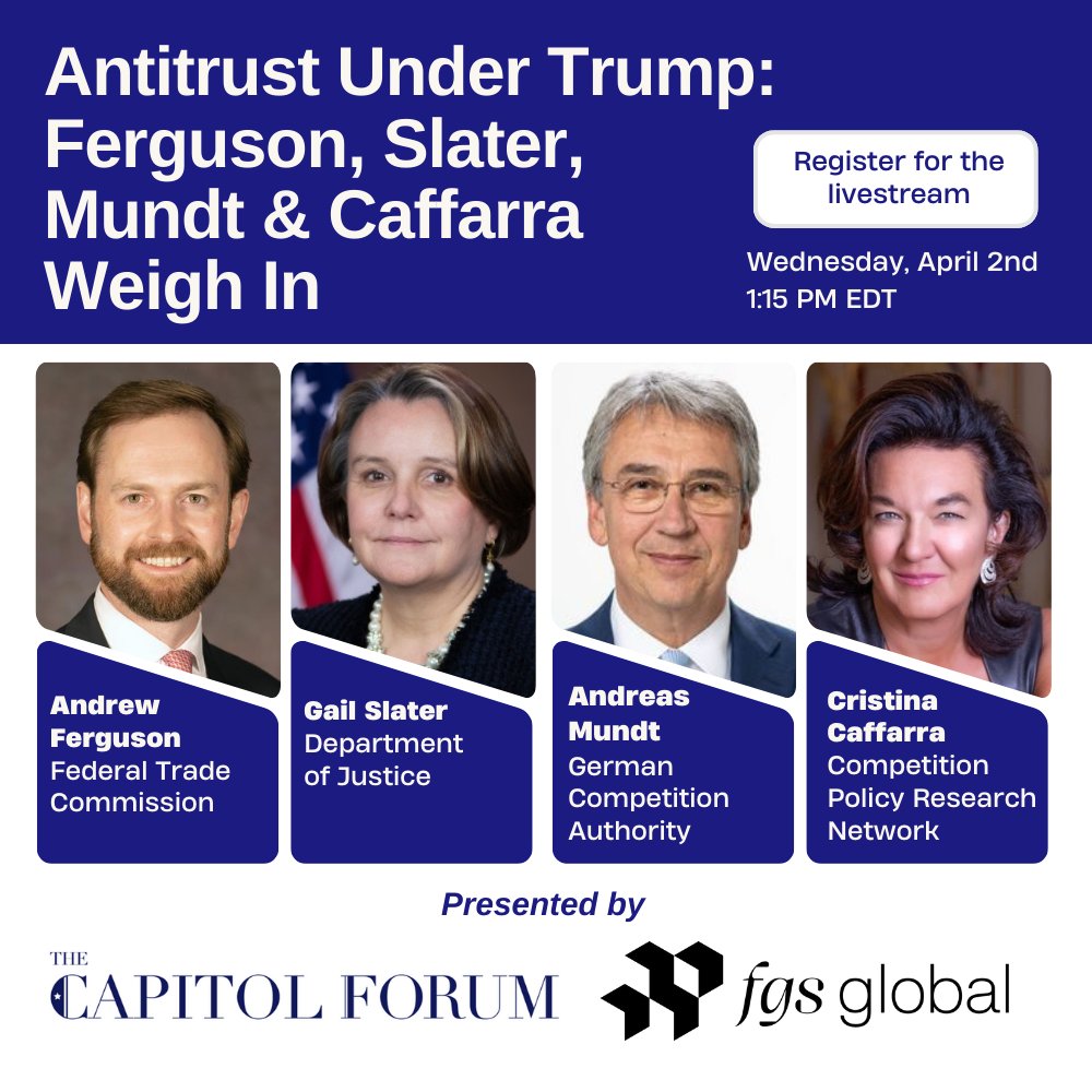 Livestream begins at 1:15 PM ET! Hear from world-renowned thought leaders as they discuss the shape of competition enforcement amidst the second Trump administration.

Save your spot today: fgh-25331076.hs-sites-eu1.com/antitrust-live…