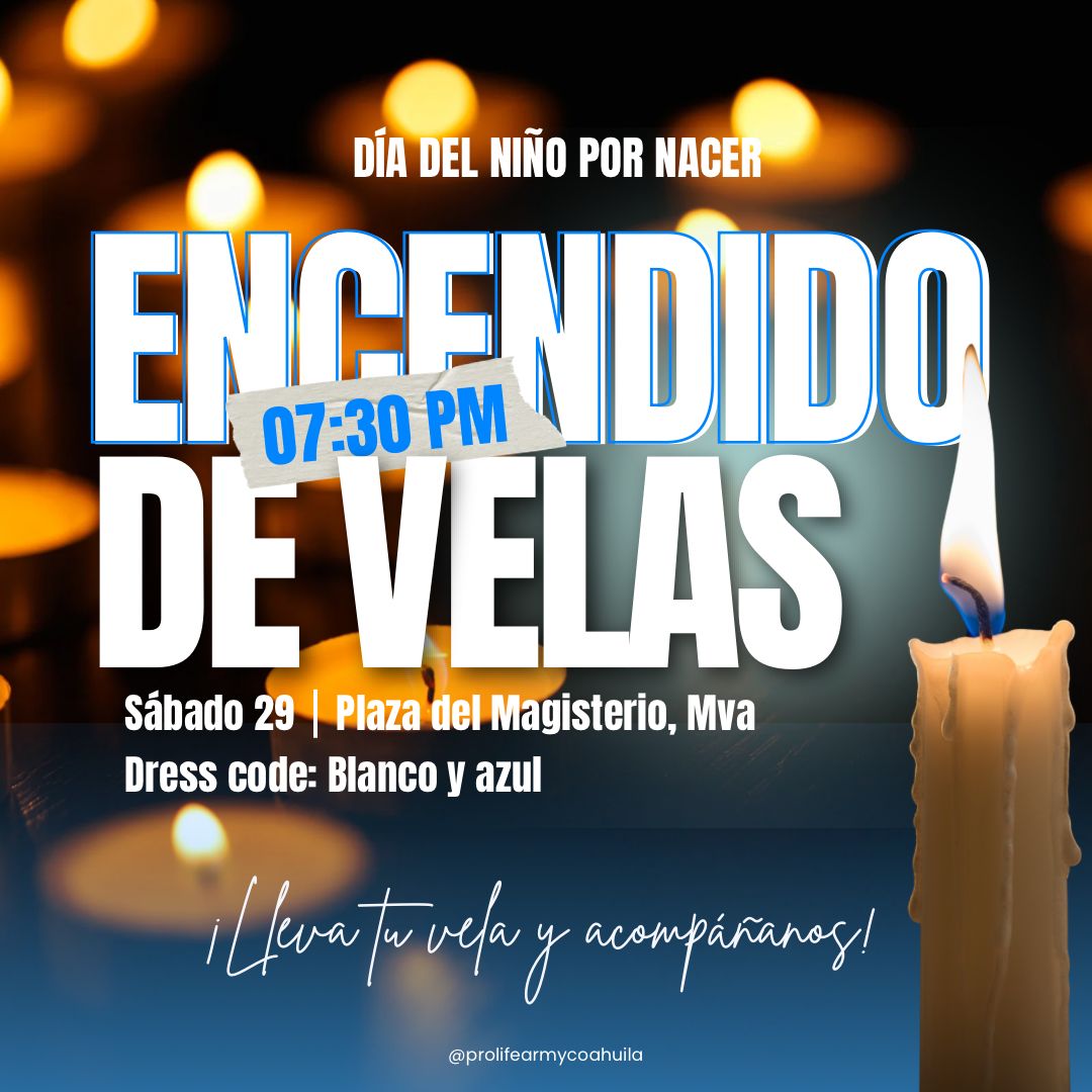 prolifearmycoa1's tweet photo. Acompáñanos en el Encendido de Velas 🕯️ en la Plaza del Magisterio (Monclova) a las 7:30 PM este sábado 29 de marzo • Viste de blanco y azul y trae tu vela para ser parte de este momento especial• ¡Te esperamos! ✨🩵🤍

#EncendidoDeVelas #DíaDelNiñoPorNacer #UnidosPorLaVida https://t.co/OhtdFT90cH