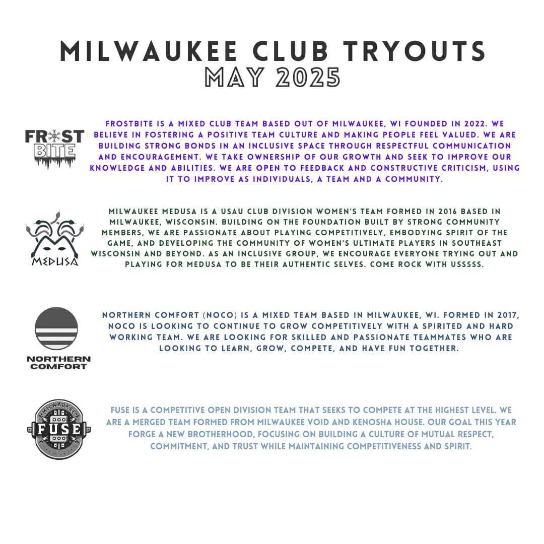 March Madness is underway, but we’re prepping for May Madness (AKA Milwaukee Club Season tryouts). Stay organized with this handy calendar, which outlines all tryout dates for Medusa &amp; our friends Frostbite, Fuse, and Northern Comfort as well as offer timing and decision dates.