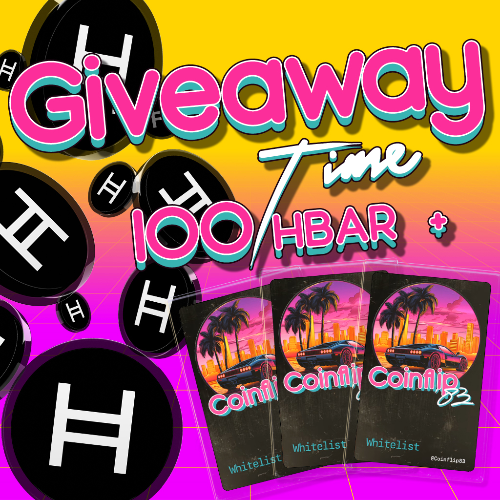 First giveaway! Don't miss out! ⏰

1st place gets 100 $HBAR + Whitelist NFT for the upcoming Coinflip'83 | Revenue Pass mint. 2nd &amp; 3rd get a Whitelist NFT.

1⃣ Follow <a href="/Coinflip83/">Coinflip'83</a>! 
2⃣ Like &amp; RT!
3⃣ Tag two $HBAR-barians!

Winners will be announced on Sunday. Good Luck! 🍀