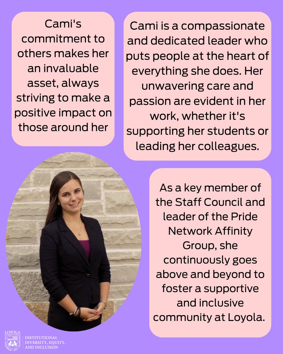 In honor of Women's History Month, we're celebrating the amazing leaders fostering belonging and empowerment at Loyola. A special shoutout to Cami for her inspiring dedication to creating an inclusive campus where everyone feels at home! 💗 ✨ #WomensHistoryMonth