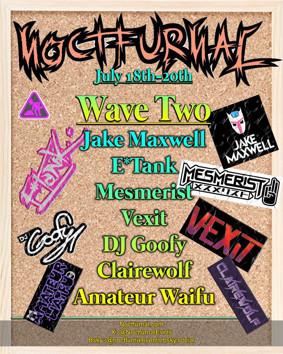 LETS GOOOO Wave two! And we're only HALF WAY DONE. More surprises, more DJs and a whole lot of fun on the way. Join us for this sick line up July 18th -20th, 2025. Register for Noctfurnal Music Festival at Noctfurnal.com
