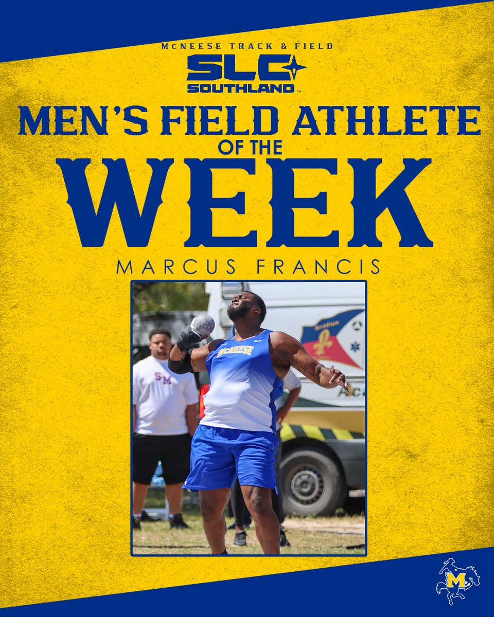 Marcus Francis earns <a href="/SouthlandSports/">Southland Conference</a> Outdoor Field Athlete of the Week honors after winning 2 🏅 in the shot put and discus and 3rd in hammer at the ULL Classics over the weekend.
#GeauxPokes
