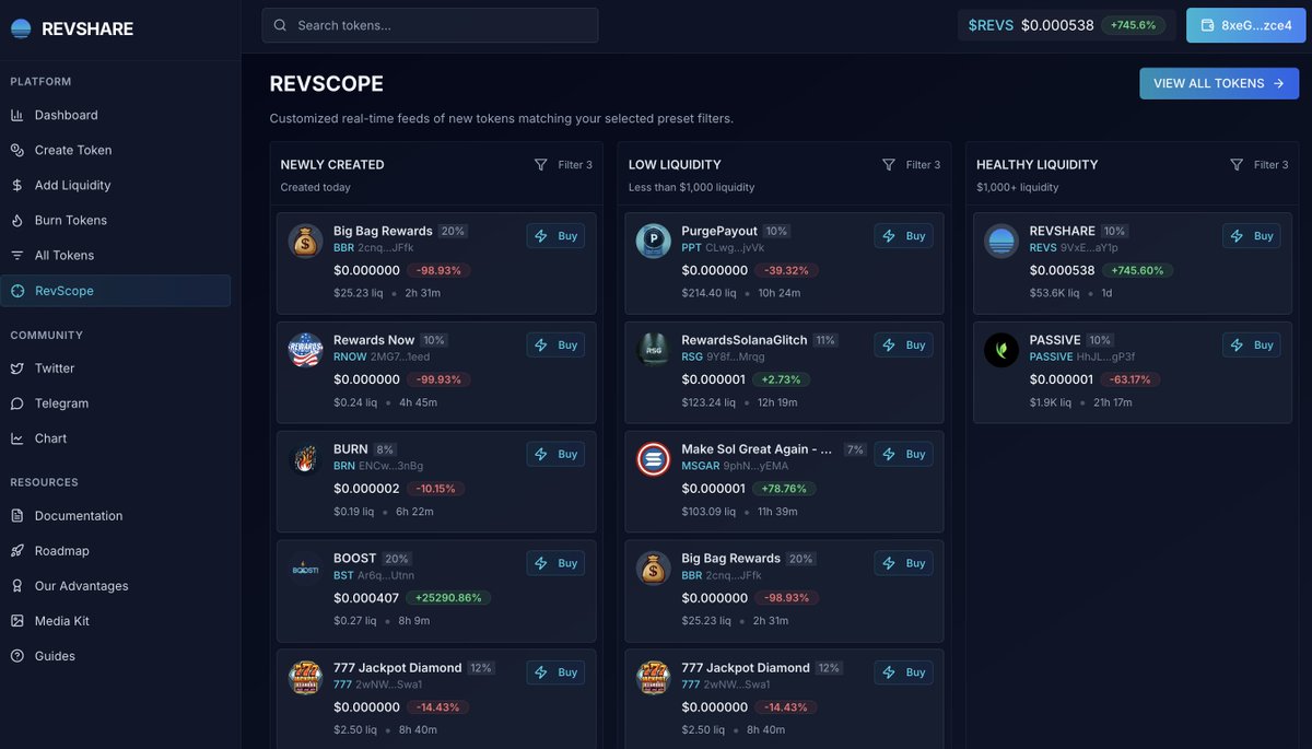 revshare_app's tweet image. Introducing REVSCOPE — your new hub for trading and tracking rev-share launches. Trade directly on the page without ever leaving. Stay sharp, stay ahead.

revshare.dev/revscope