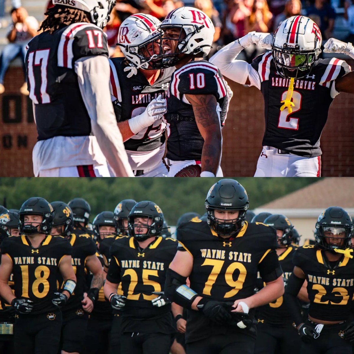 thecfbnetwork's tweet photo. CFBNETWORK D-2 College Football March Madness Round 2:

@LRBearsFootball 10-3 vs @WayneStFootball 7-4

Who advances to the next round?

Voting is open on our X and Instagram accounts for 24 hours https://t.co/5e0HC8xtqe