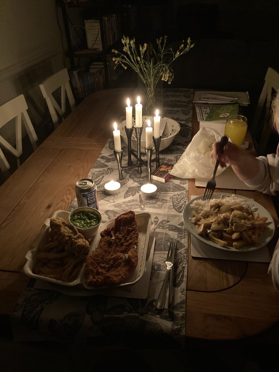 A mid week romantic meal by candlelight for two?

Well it’s kind of - it’s just the fact that there’s a power cut &amp; we had to get a takeaway fae Brechin 😂

#romanceisntdead
#needsmust
