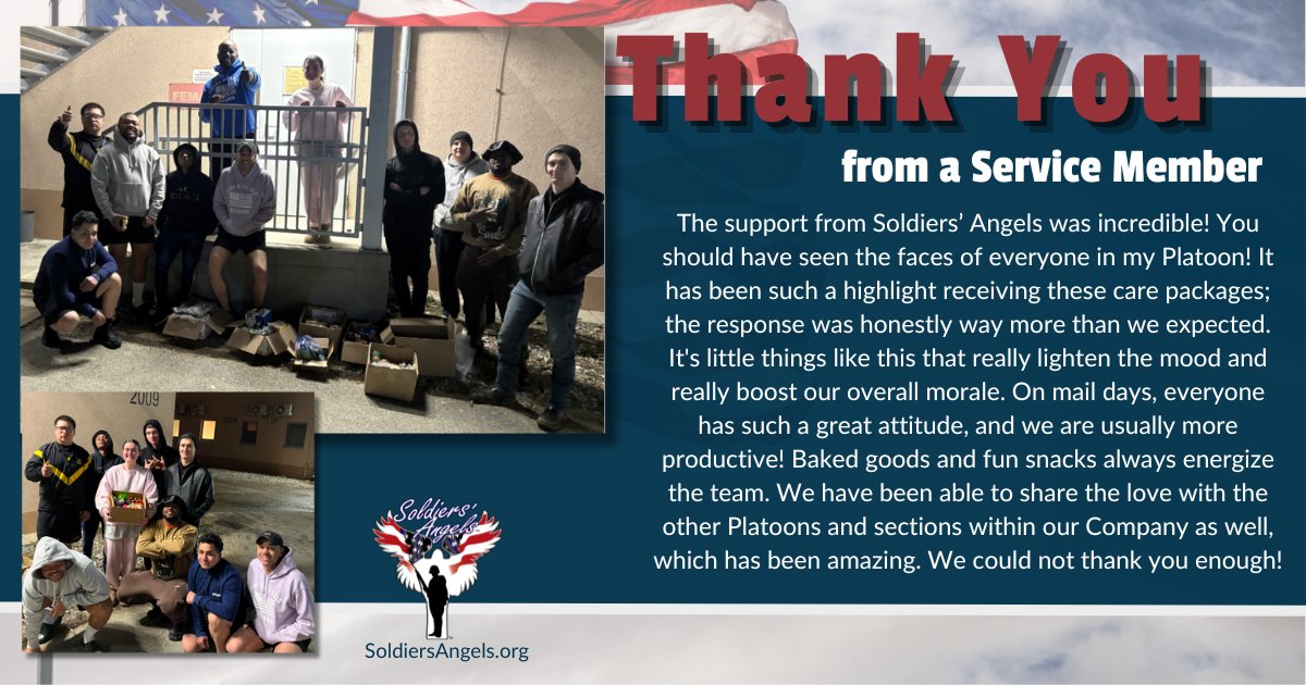 soldiersangels's tweet image. Morale is the reason we send care packages. This thank you note from a #ServiceMember whose platoon was supported with care packages just goes to show how much these boxes of joy are needed. Thank you, Angels, for all you do. #Deployed