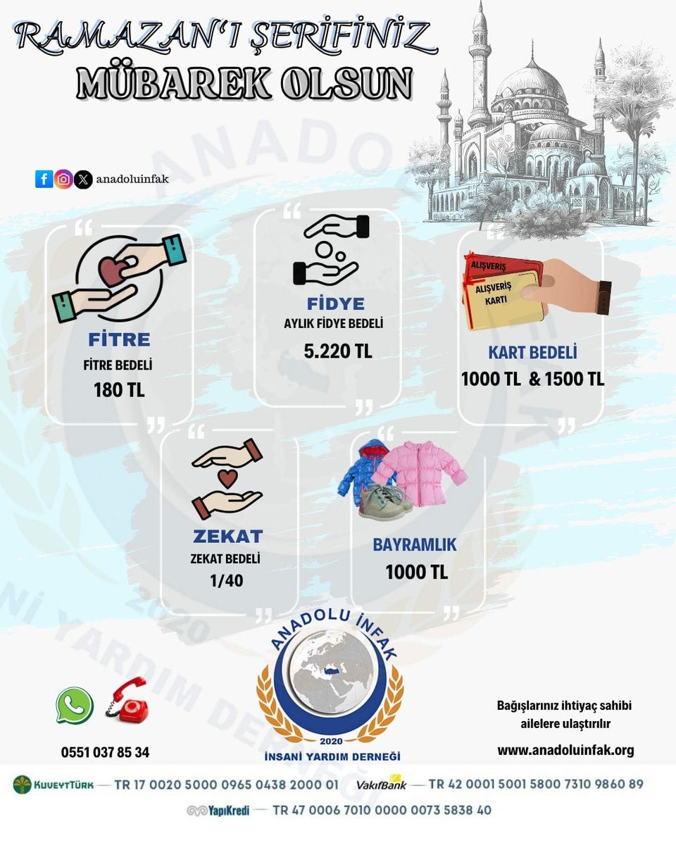 Fitre, zekat bağışlarınızı ihtiyaç sahibi ailelere ulaştırıyoruz Allah kabul etsin 
anadoluinfak.org
#fitre #fidye #zekat #bayramlık