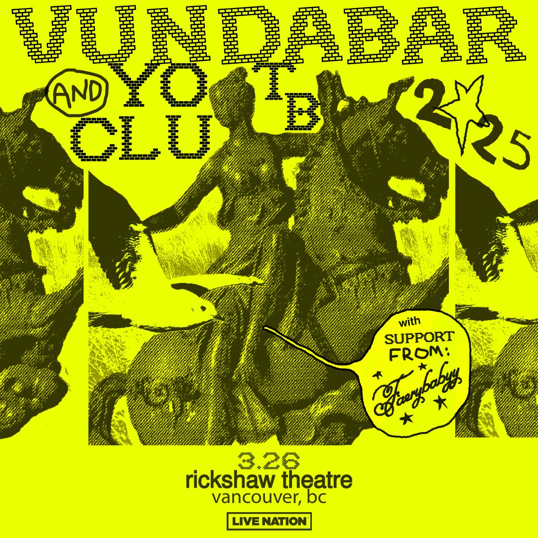 TONIGHT - VUNDABAR &amp; YOT CLUB
Tonight <a href="/Vundabar_band/">Vundabar</a> &amp; #YotClub bring their co-headlined tour to the Rickshaw, with support form #Faerybabyy!

Doors: 7pm
Tix available online &amp; at the door.

TIX: bit.ly/4ii8mQ1
RSVP: bit.ly/42diQsO

Presented by <a href="/livenationwest/">Live Nation W Canada</a>