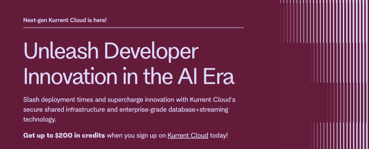 Building microservices? Don’t settle for a data layer that slows you down.

Kurrent Cloud delivers:

🔹 Zero setup hassle
🔹 Data consistency &amp; integrity
🔹 Flexibility to scale with your future needs

🟢 Get up to $200 in free credits: buff.ly/9c5h6Xv

#appdev #EDA
