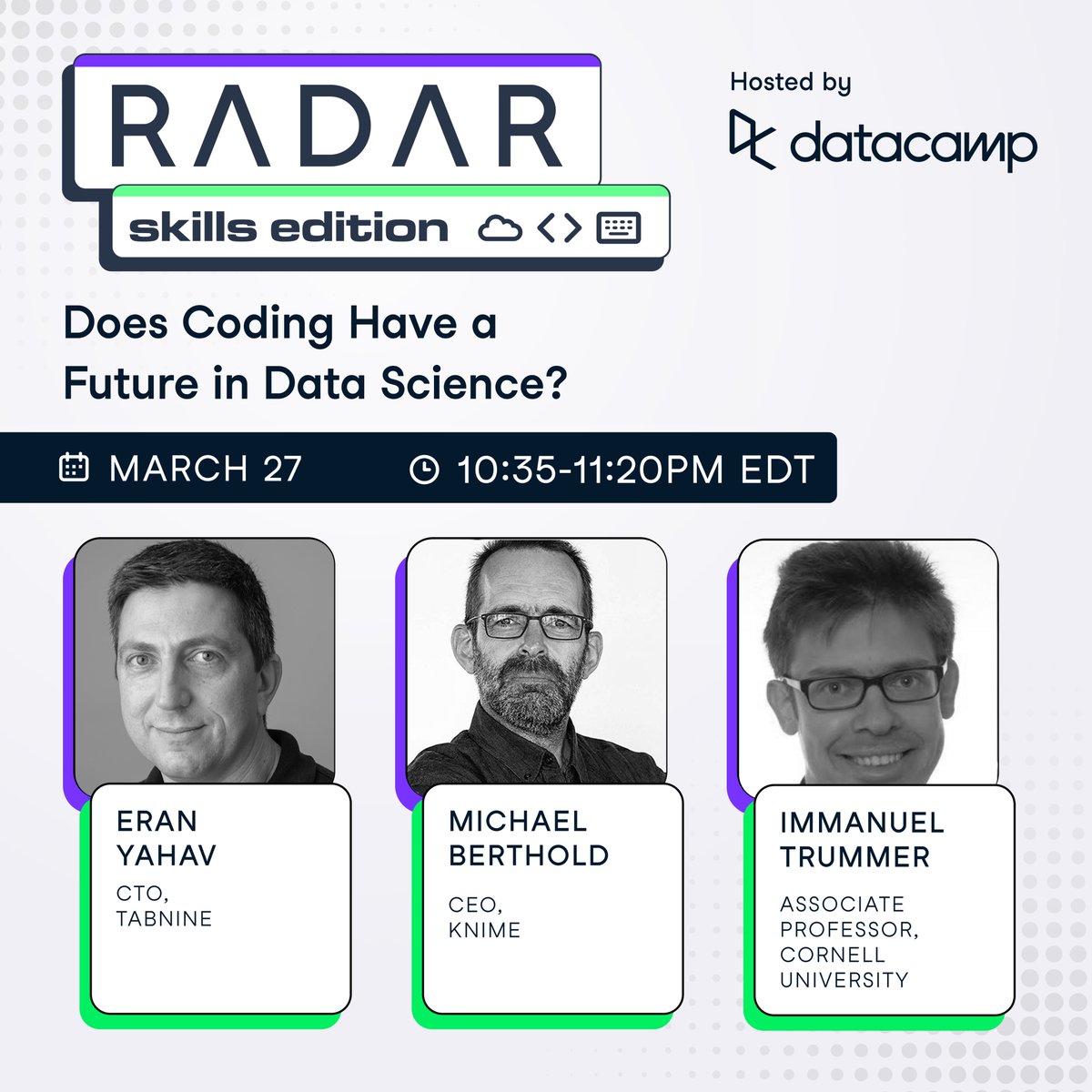 Immanuel Trummer (@immanueltrummer) on Twitter photo Really looking forward to my panel at <a href="/DataCamp/">DataCamp</a> RADAR with <a href="/yahave/">Eran Yahav</a> and <a href="/MRBerthold/">Michael Berthold</a>!
#DataScience #Data #AI #LLM #GPT4 #SQL Really looking forward to my panel at <a href="/DataCamp/">DataCamp</a> RADAR with <a href="/yahave/">Eran Yahav</a> and <a href="/MRBerthold/">Michael Berthold</a>!
#DataScience #Data #AI #LLM #GPT4 #SQL