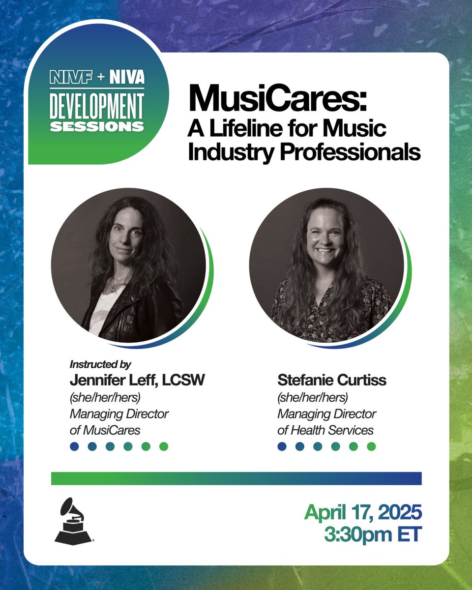 MusiCares, the nonprofit arm of the Recording Academy, will explore the support MusiCares offers: financial aid, preventive healthcare, mental health resources, addiction recovery, disaster relief, and career sustainability programs.

RSVP Today! 🔗 vist.ly/3myaugi