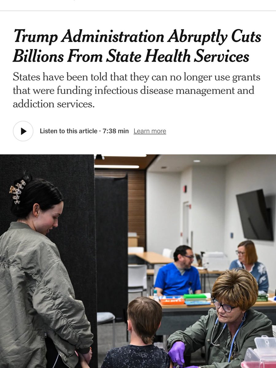 BREAKING—Trump HHS has abruptly canceled more than $12 billion in federal grants to states that were being used for tracking infectious diseases, mental health services, addiction treatment and other urgent health issues. The discontinued grants include about $11.4 billion from
