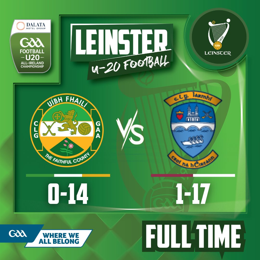 RESULT

From the 2025 Dalata Hotel Group Leinster GAA U20 Football Championship Round 1

Offaly                 0-14
Westmeath      1-17

📺 Watch it back in full on Clubber TV now!

#LeinsterGAA <a href="/Offaly_GAA/">Official Offaly GAA</a> <a href="/westmeath_gaa/">Westmeath GAA</a>
