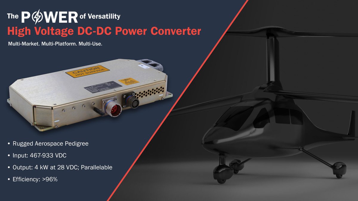 ⚡️ Our High Voltage DC-DC Converter offers customers the ultimate power system building block. Featuring 4kW of power at 28VDC, our converter is parallelable and engineered to support multiple power sources and cooling options. 

Connect with our team to learn more about our