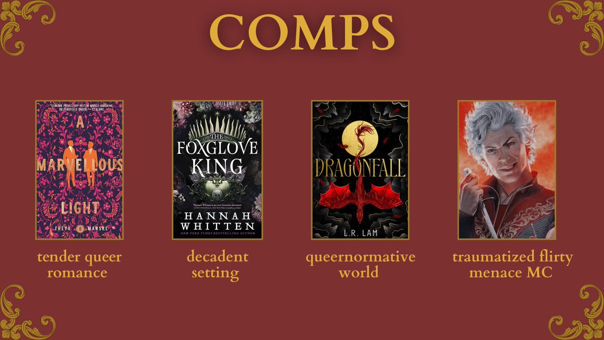 sunwitchery's tweet image. #WritingCommunity, I’m excited to share the #agentsguide for the novel I #amquerying : HEARTSINGER, an adult queer romantic fantasy. 
THE FOXGLOVE KING x A MARVELLOUS LIGHT. 
Leo, a genderqueer blacklisted opera singer seduces a holy hero in a desperate attempt at his big break.