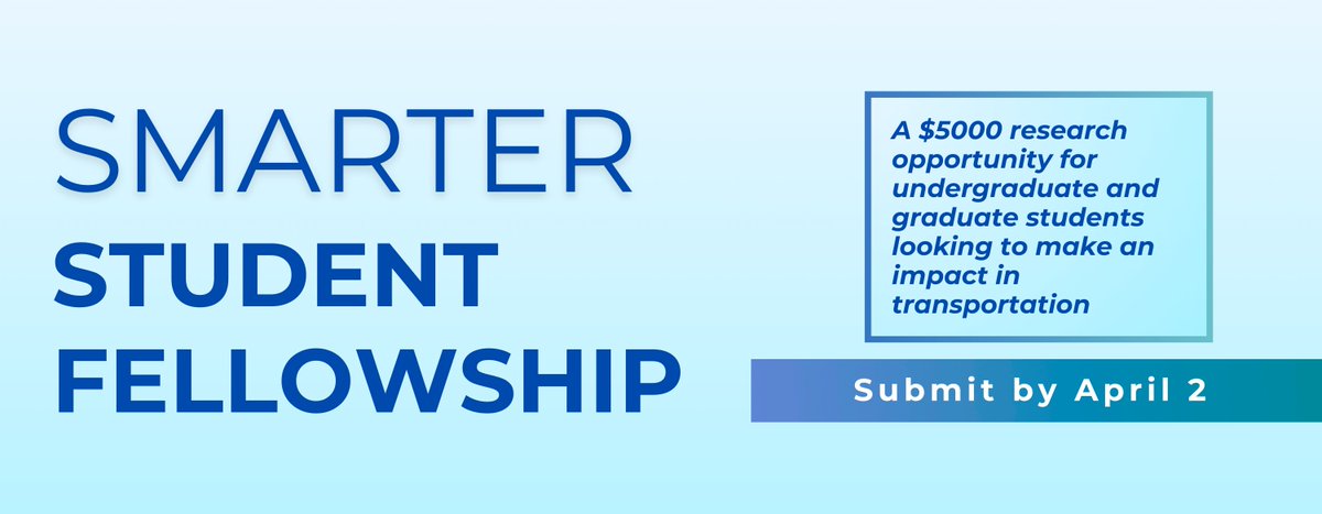 NTCMorgan's tweet image. Last chance to apply! SMARTER Student Fellowship applications close April 2. $5,000 stipend, publication opportunities, and the chance to impact transportation in the Mid-Atlantic region. Individual or team applications welcome!
buff.ly/4ijBG7X
#Transportation