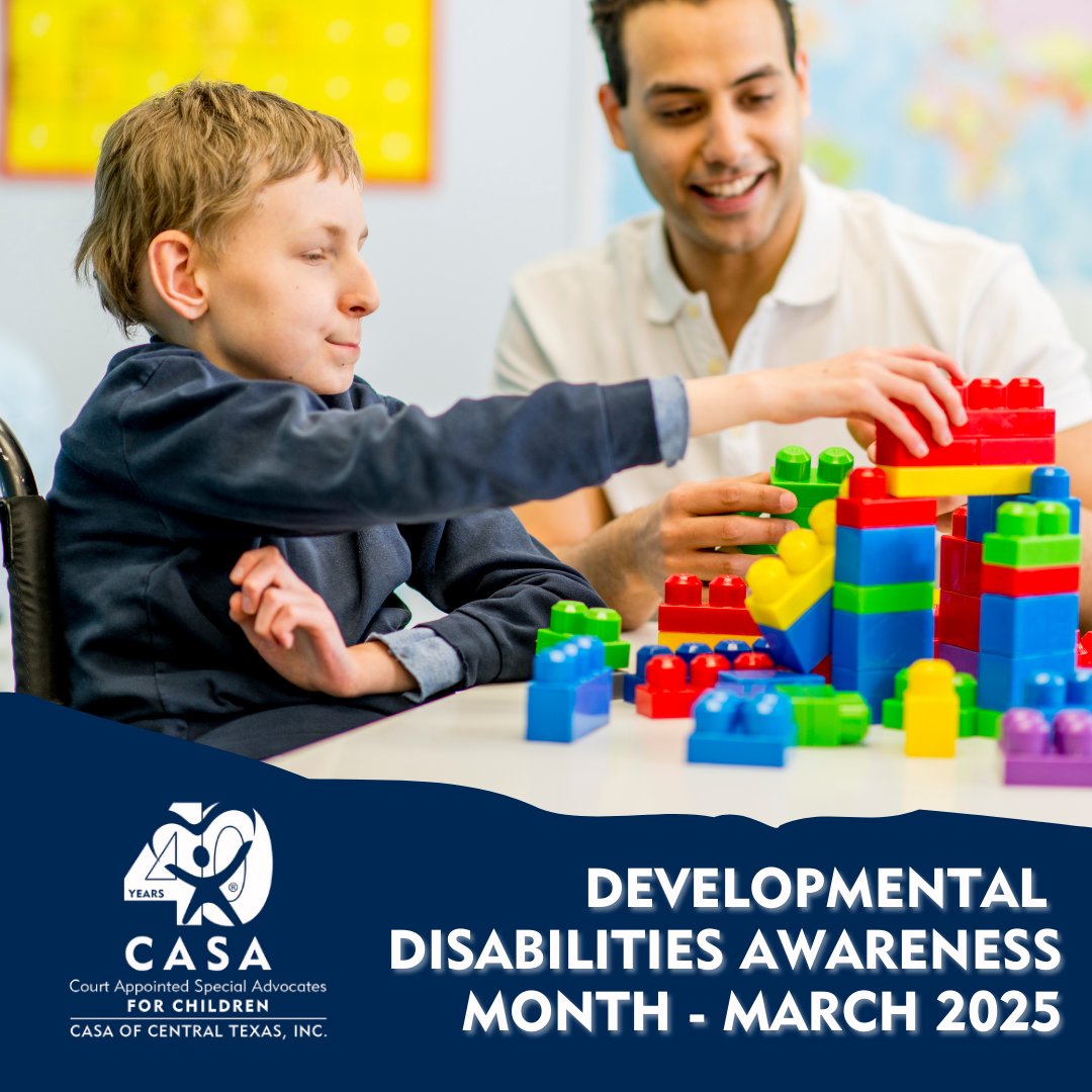 CASACenTex's tweet image. March is Developmental Disabilities Awareness Month! These children can benefit from the support of a CASA/GAL who ensures they receive the specialized services they need to thrive.  #CASAofCentralTexas #DevelopmentalDisabilitiesAwarenessMonth #BecomeACASA #TheCASADifference